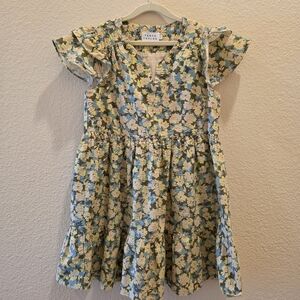 Tanya Taylor Mini Marisol Blue and Cream Floral Kids Dress